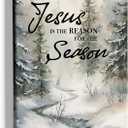 HIWX Winter Christmas Jesus Wall Decor, Christian Bible Verse Framed Canvas Painting Wall Art Decor, Jesus Is the Reason for the Season Wall Art Home Decoration for Church Bedroom Living Room, 11x14