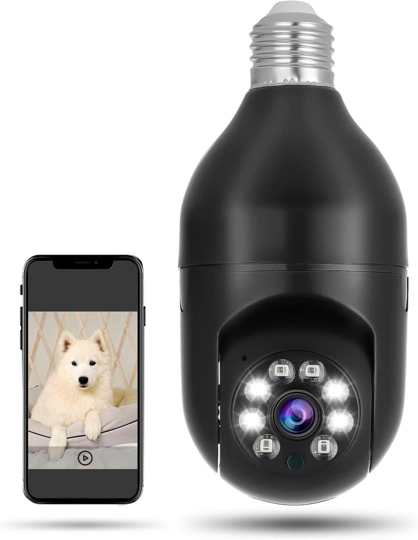 Light Bulb Camera for Home Security 1080P Wireless WiFi Security Cameras 2.4Hz Pan Tilt E27 Light Bulb Camera WiFi Outdoor with 2-Way Audio/Motion Detection/Siren Alarm/Night Vision