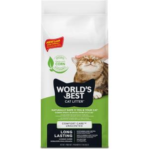WORLD'S BEST CAT LITTER Comfort Care Unscented 15-Pounds - Natural Ingredients, Quick Clumping, Flushable, 99% Dust Free & Made in USA - Long-Lasting Odor Control & Easy Scooping