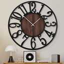 1st owned Large Wall Clock for Living Room Decor- 24" Decorative Antique Silent Non Ticking,Battery Operated,Black Metal,Wood Clocks for Farmhouse,Dining Room,Bedroom,Kitchen - Arabic Numerals