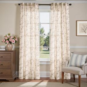 jinchan Linen Floral Curtains 84 Inch Farmhouse Country Flower Drapes Rustic Window Curtains Light Filtering for Living Room Bedroom Laundry Back Tab 2 Panels Taupe on Beige