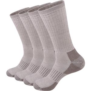 ECOEY Men's Merino Wool Cushioned Hiking Trekking Crew Socks 4 Pairs, Middle Calf Length with Moisture Wicking (10-13, Camel)