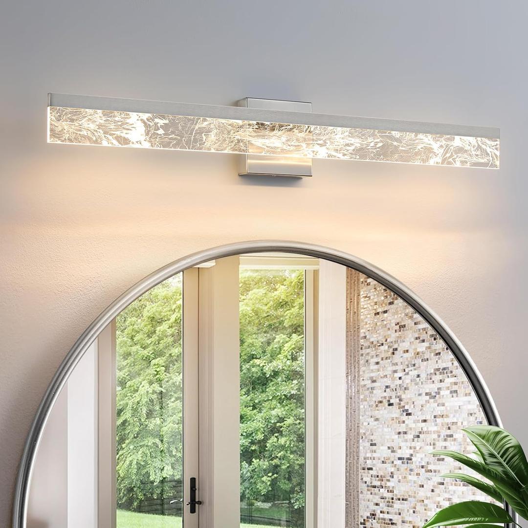 Bathroom Light Fixtures Over Mirror, 32 Inch Brushed Nickel Vanity Lights for Bathroom, 24W Dimmable LED Modern Vanity Lighting Fixtures for Living Room Paintings 3000K