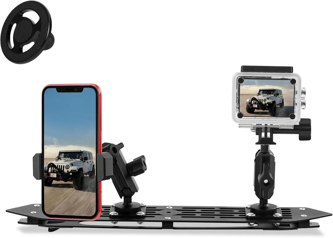 Nilkatss Metal MultiDevice Dash Platform Mount for Jeep Wrangler JL 20182023 (Excl. 4xe) & Gladiator JT 20202023, Dash Mounting System for Phone & Action Camera, Solid and Durable Jeep Accessories