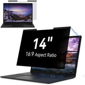 Magnetic Laptop Privacy Screen 14 Inch for 16:9 Computer Monitor, Removable 14 Anti Glare Protector Blue Light Filter Shield Compatible with HP Dell Xps Acer Asus Samsung Lenovo ThinkPad Envy