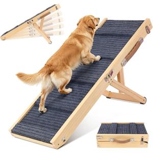 Dog Ramp for Bed, 24" H Adjustable Folding Ramp for Dogs to Get on Bed, Solid Wood Dog Ramps for Small & Medium Dogs, Non-Slip Waterproof Easy Storage for Bed Couch - (L 38" ×W 16")