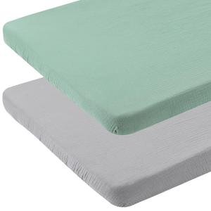 Onacosht Muslin Bassinet Sheets 33" x 19" Compatible with Mika Micky, KoolaBaby (3 in 1), BabyBond, HARPPA and RICUTON Bedside Bassinet, 2 Pack for Baby Boy and Girl, Grey and Green