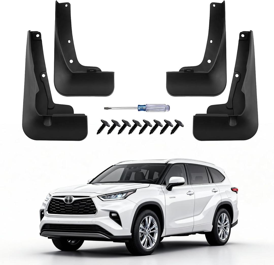 No Drill Mud Flaps for Toyota Highlander 2022-2026, Heavy Duty Front & Rear All-Weather Splash Guards, OEM Style Mud Guards Set for LE/XLE/XSE/Limited/Platinum/Hybrid Models, Not fit Grand Highlander