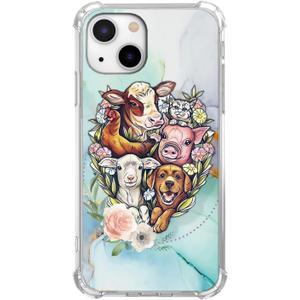 Farm Animals Case for iPhone 14,Cute Dog Cow Cat Sheep Pig Collage Pattern for Boys Girls,Trendy Cool Soft TPU Bumper Cover for iPhone 14
