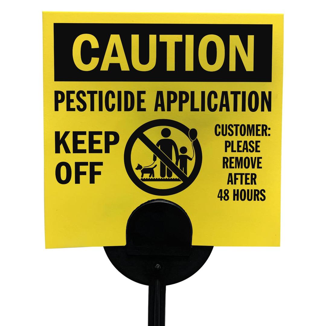 SmartSign (20-Pack) Caution Pesticide Application Keep Off Yard Sign with Stake, 16 mil HDPE Plastic, Black/Yellow, 4"x4" Lawn Sign + 16" Stake Kits, Made in USA