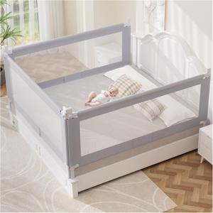 omzer Queen Bed Rails for Toddlers - Foldable Baby Bed Rail Guard with Child Lock Height Adjustable Bed Safety Rails for Children Bed Rail for Queen Size Bed - 3 Pack, 78.7x78.7x59