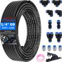 /4" Air Line Tubing Kit,1/4" OD DOT Air Line 50 FT(15 m) SAE j844 PA Nylon Air Hose Tube and Push to Connect Fitting for Air Brake System Or Fluid Transfer,15 Pcs Compressed Accessories Kit