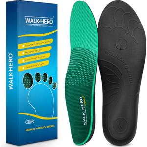 Walkhero Plantar Fasciitis Inserts - Arch Support Orthotic Insoles for Flat Foot and Foot Pain, Everyday Comfort and Support (Mens 7-7 1/2 | Womens 9-9 1/2 Green)