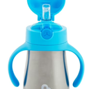 Munchkin Cool Cat Sippy Cup with Straw for Toddlers, Stainless Steel Straw Cup, 8 Ounce, Blue