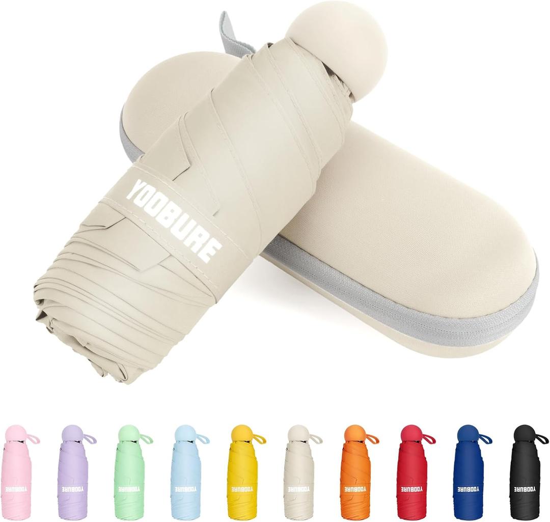 Yoobure Travel Umbrella Portable Compact Umbrellas, Pocket Mini for Purse, Umbrellas for UV Sun & Rain Small for Backpack, Umbrella with Case Folding for Kids Women (Beige)