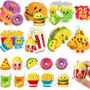 Valentines Day Cards for Kids School, 25 Pack Kids Valentines cards with Food Squishy Toy Keychains, Valentines Day Exchange Gifts, Ideal Classroom Prize & Party Favors