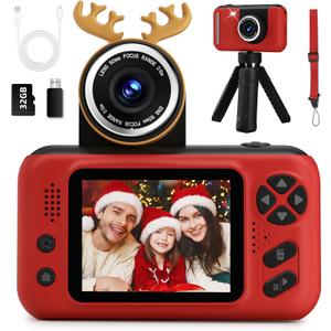 Makolle Kids Camera Girls for 3 4 5 6 7 8 9 Years Old Girls,1080P HD Video Selfie Camera with 32G SD Card Kids Digital Camera Toys for Toddler Birthday Gifts Red