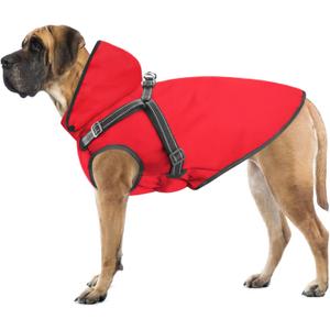 Dog Raincoat Waterproof Dog Hoodie Reflective Dog Raincoat Hooded Adjustable Rain Jacket for Small Medium Large Dogs Puppies (Red, L)