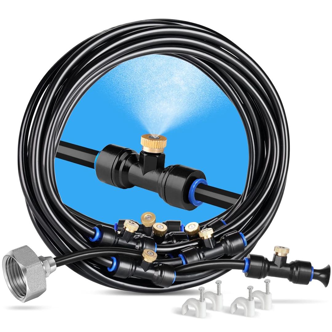 HOMENOTE Misting Cooling System, 26FT (8M) Misting Line + 7 Brass Mist Nozzles + Brass Adapter(3/4") Outdoor Mister for Patio Backyard Garden Greenhouse