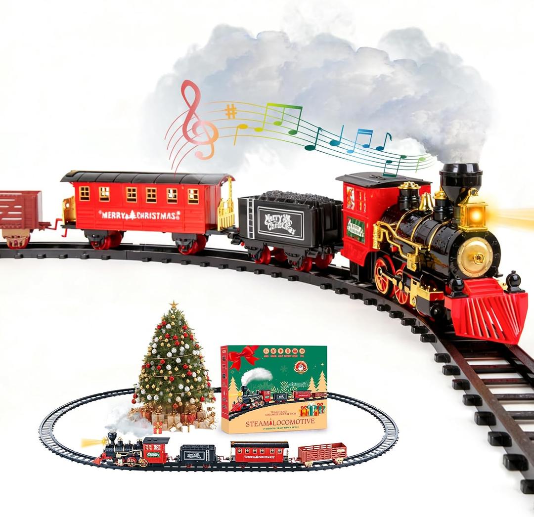 Christmas Train Sets for Around The Tree,Kids Train Set Steam Trains for Boys Girls,Sounds & Lights, for Kids 4 5 6 7 8 + Years Party Favors Party Decorations