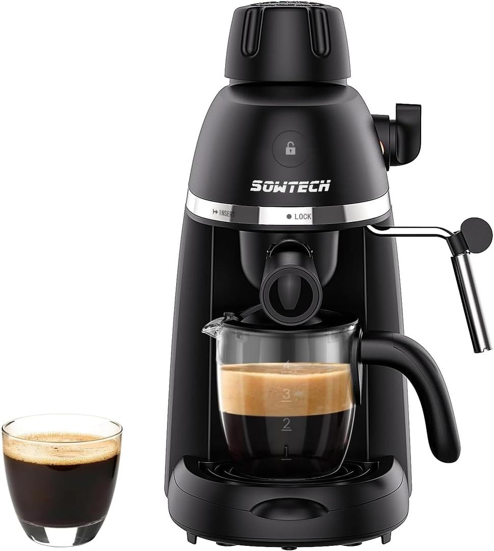 Coffee Machine, 3.5 Bar Espresso Cappuccino Machine with Milk Frother, 1-4 Cup Portable Coffee Maker for Latte, Cappuccino, 800W, Black
