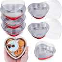 Nuogo Mother's Day 5" Aluminum Foil Heart Shaped Cake Pans with Clear Lids 225 Ml/ 7.92 oz Heart Cake Pan Disposable Baking Cupcake Mini Containers for Food Party(6 Sets)