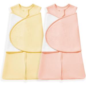 2 Pack Baby Sleep Sack Swaddle Blanket for Boys Girls | Infant Swaddling Sleeping Bag, 100% Cotton Adjustable Newborn Wrap Wearable Blanket (Pink + Beige)