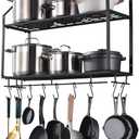Hoooh 30-Inch Wall Mount Pot Racks - 2-Tier Pot Rack Pan Hanger for Kitchen Storage and Organization - Matte Black Cookware Hanging Shelves with 10 Hooks