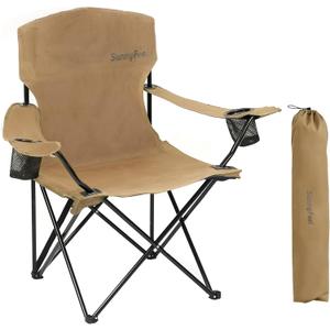 SUNNYFEEL Portable Camping Chair with Side Pockets & Cup Holder 300LBS Capacity Padded Portable Outdoor Chair, Carry Bag Included, Great for Camping, Tailgating, Firepits, Patio, & More Black Brown, 37.40" W x 22.64" D x 38.19" H