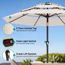 AreShark 9ft 3 Tiers Patio Umbrella with Solar Lights, Outdoor Umbrella w/ 32 LED Lights&8 Sturdy Ribs, Table Umbrella for Deck, Backyard, Pool (Ivory)