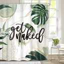 Green Boho Shower Curtain 60Wx72H Bohemian Sage Green Golden Leaves Get Naked Abstract Mid Century Modern Plant Botanical Bathroom Decor Minimalist Bath Curtain Fabric Polyester 12 Pack Hooks