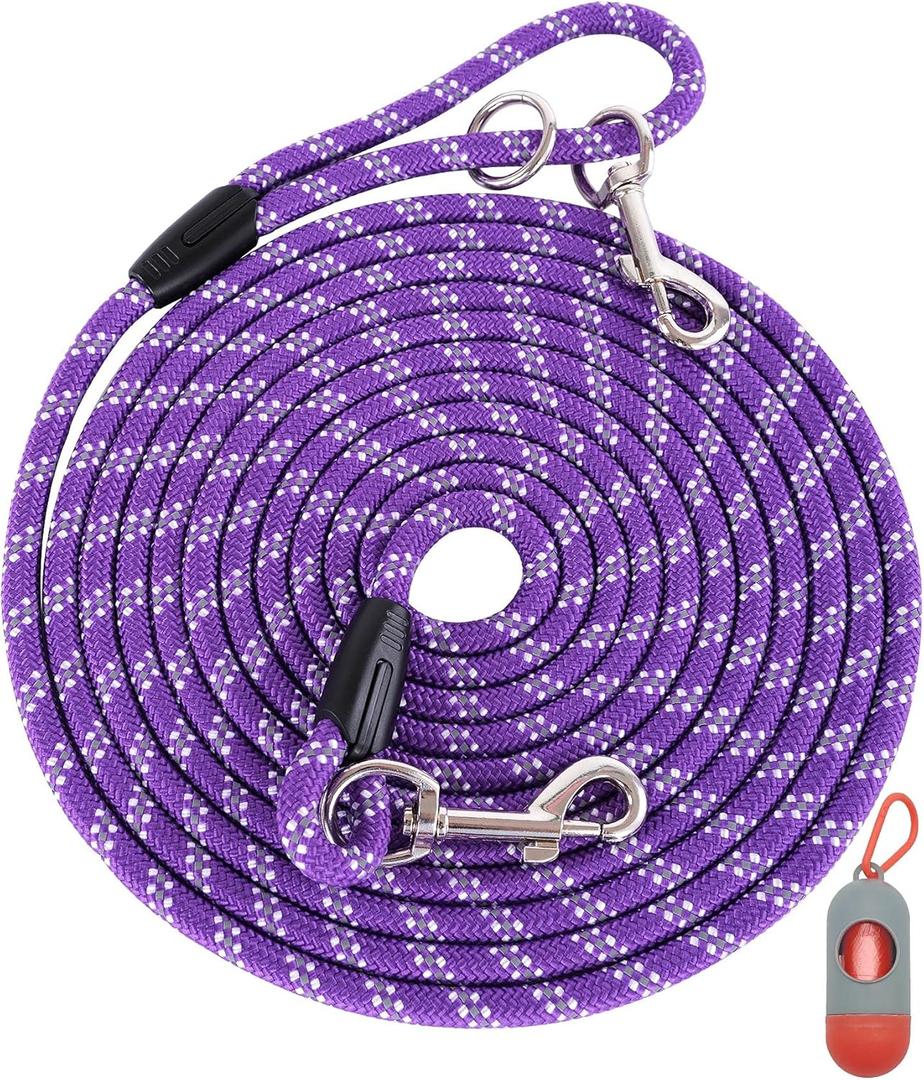 Heavy Duty Dog Leash for Large, Medium, Small Dogs -  Reflective Threads for Night Walking, Playing, Camping, or Yard (Purple), 10FT* 3/8 inch