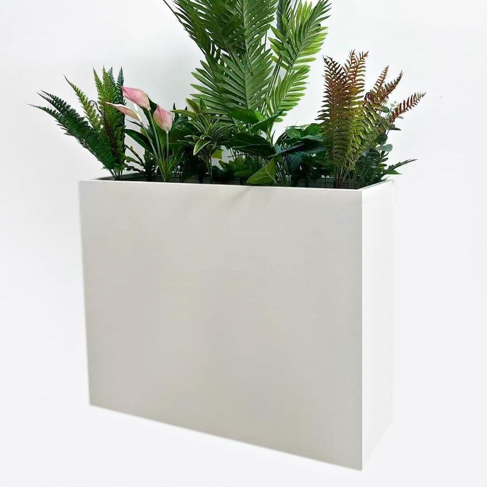 38" L x 13" W x 30" H Metal Tall Rectangular Planter - Large Planter Box for Outdoor Patio/Porch Modern Design for Plants, Flowers, Garden,Spliced Flower Pot (White)