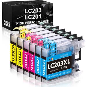 LC203XL Compatible Ink Cartridge Replacement for Brother LC203XL LC201XL LC203 LC201 to Use with MFC-J480DW MFC-J880DW MFC-J4420DW MFC-J680DW MFC-J885DW (2 Cyan, 2 Magenta, 2 Yellow, 6 Pack)