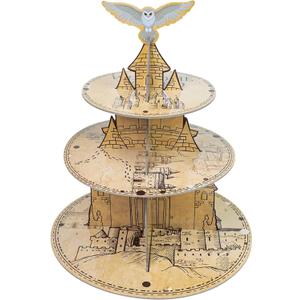 3 Tier Halloween Wizard Cupcake Stand, Vintage Castle Party Cake Holder, Rustic Decor for Camping/Baby Shower/Birthday Decoration, Birds Hunting Forest Safari Party Supplies