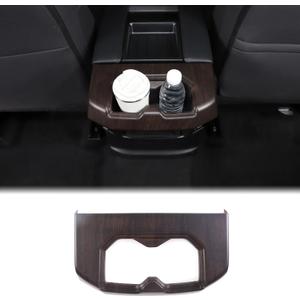 Aunginsy Rear Seat Central Armrest Cup Holder Cup Frame Trim Cover Compatible with Toyota Tundra/Sequoia 2022-2024 2025 Car Back Row Center Console Water Cupholder Decorative Sticker ABS Accessories (Oak Grain Pattern(Rear))
