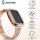 wutwuk Diamond Band with Bling Case Compatible with Apple Watch Bands for Women 42mm, Sparkly Metal Strap with Crystal Protective Bumper for iWatch Series 11 10, 42mm Rose Gold