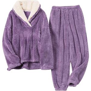 Women Fluffy Pajamas Set Fleece Lounge Set Pullover Pants 2 Piece Loungewear Sleepwear Winter Warm Pj Loose Plush, XXL 