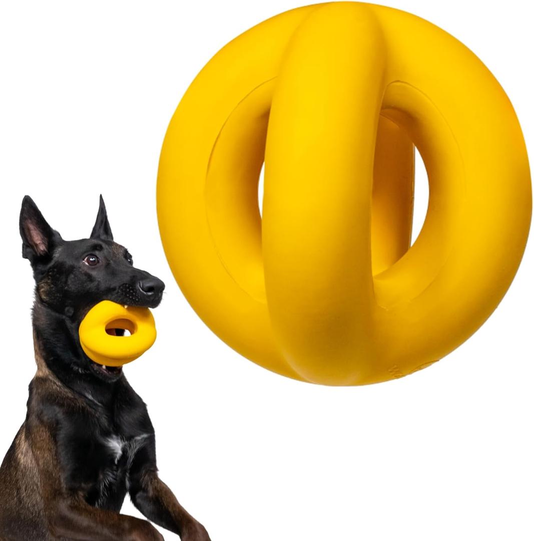 Indestructible Dog Ball - Lifetime Replacement - Durable Dog Toy for Aggressive Chewers - Safe, Non-Toxic Natural Rubber - Chew, Tug & Fetch - Tough, Heavy Duty Chew Toy - 4 (Softball Size)