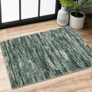 SIILOOM 2x3 Modern Abstract Rug for Entryway, Dark Green Super Soft Small Area Rug, Washable Non-Slip Kitchen Rugs, Low-Pile Mat for Kitchen, Bedside, Indoor Door Mat