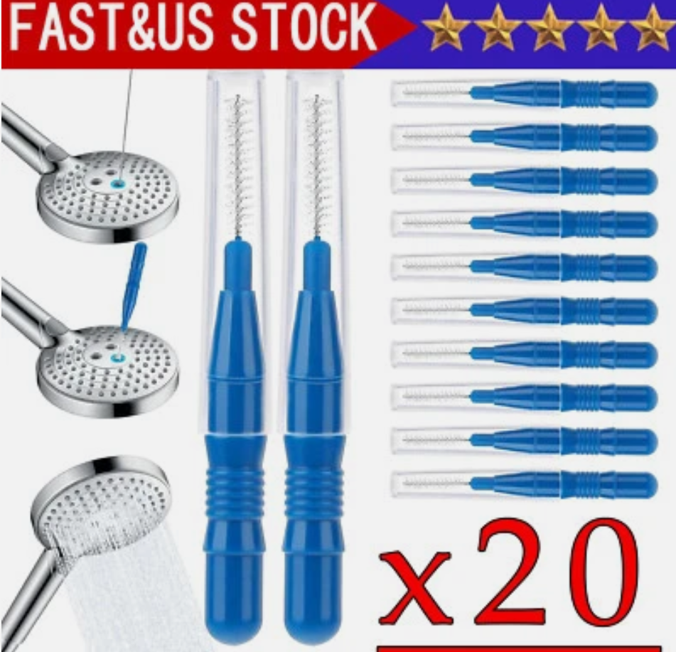 20pcs Shower Head Cleaner Tools, Anti-Clogging Cleaning Brushes with 10 Multi-Size Unclogging Showerhead Cleaner Picks for Shower Head Nozzle Small Holes Cleaning Tools Set for Bathroom (Blue),Pack of 2