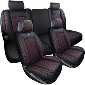 Aierxuan Truck Seat Covers for Chevy Silverado GMC Sierra Trail Boss Z71 Pickup 2007-2026 1500 2500HD 3500HD Crew Double Extended Cab Waterproof Leather (Full Set, Black-Red)