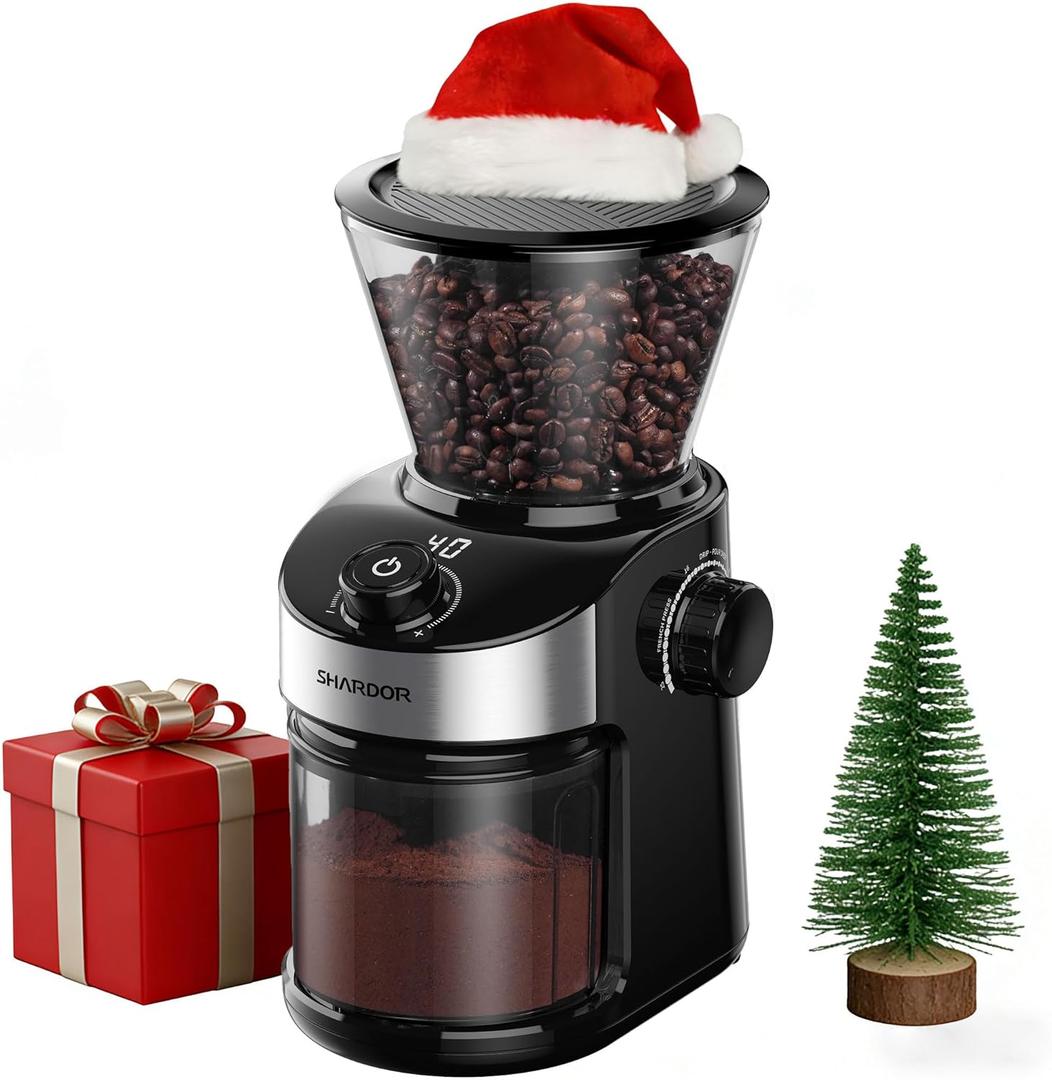 SHARDOR Electric Burr Coffee Grinder for Home Use, Coffee Bean Grinder for 32 Grind Settings, 40-Second Adjustable Timer, One-Touch Start & Cleaning Button, Black