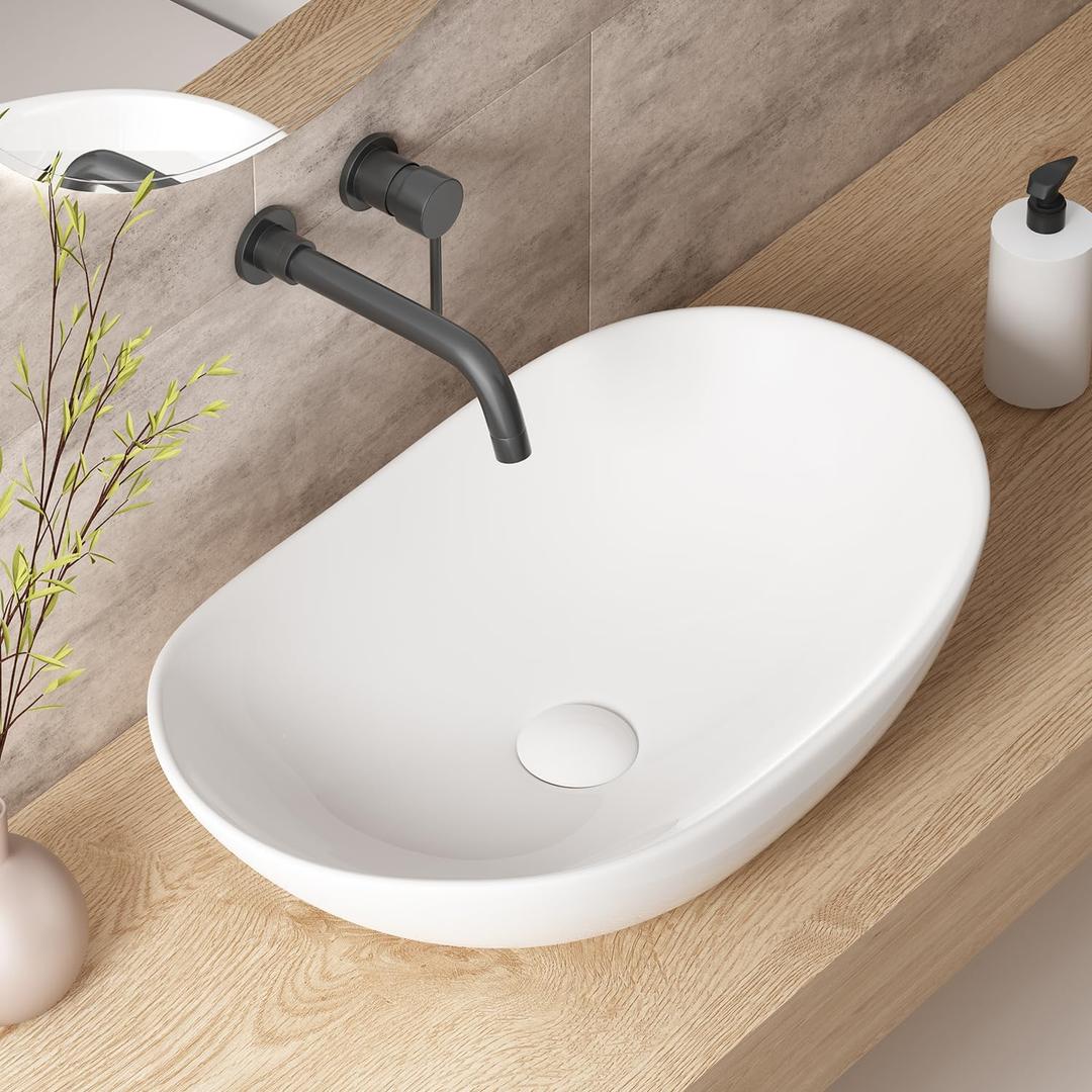 Large Bathroom Vessel Sinks: 24″x14″ Oval Bathroom Sink Bowl, Countertop Bathroom Sinks Ceramic Bathroom Vanity Sink Modern Vessel Sinks for Bathrooms