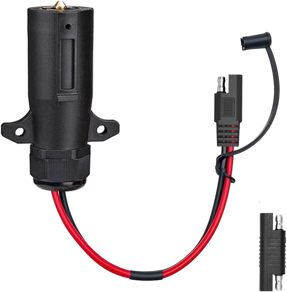 7 Pin Power Access, 7 Way Trailer Plug to SAE Cable, 7 Pole Round RV-Style Trailer Plug to 12 AWG SAE Cable 12V Connector with Reverse Adapter for RV Truck (1.08FT)