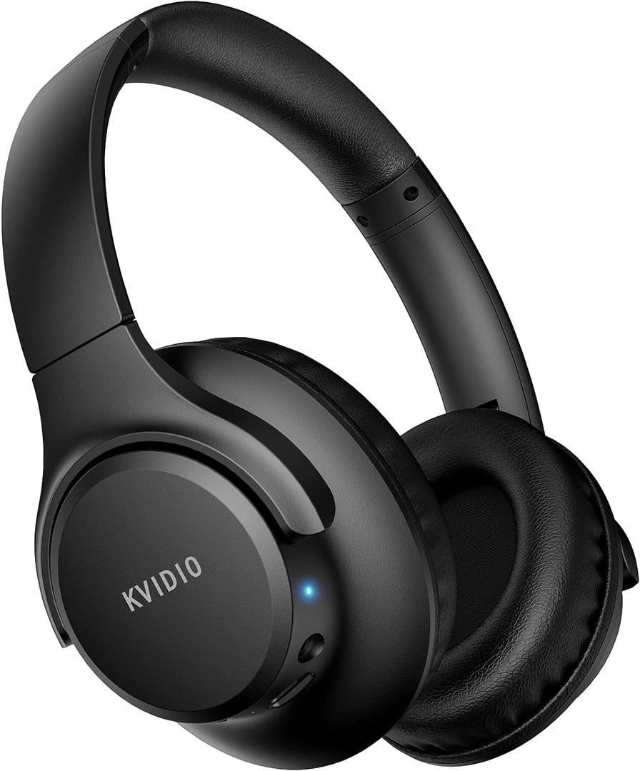 KVIDIO Bluetooth Headphones Over Ear, 65 Hours Playtime Wireless Headphones with Microphone, Foldable Lightweight Headset with Deep Bass, HiFi Stereo Sound for Travel Work Cellphone (Black)