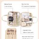 Travel Makeup Bag Skin-feel Leather, Large Capacity Cosmetic case for Women, Waterproof Portable Make up Organizer with Divider and Handle for Toiletries, Beauty Essentials (Beige)