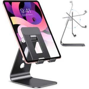 OMOTON Adjustable Tablet Stand for Desk, Upgraded Longer Arms for Greater Stability, T2 Tablet Holder with Hollow Design for Bigger Sized Phones and Tablets Such as iPad Pro/Air/Mini, Black