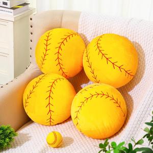 Gerrii 4 Pcs Softball 3D Sports Pillow Fluffy Plush Stuffed Throw Pillow Sport Theme Plush Stuffed Cushion Gift Decor (Softball)