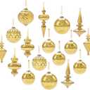Glass Christmas Ball Drop Ornaments Holiday Trees Wreaths & Garland Decor Gold Color Size:2.36''-6'' (17 Pieces)